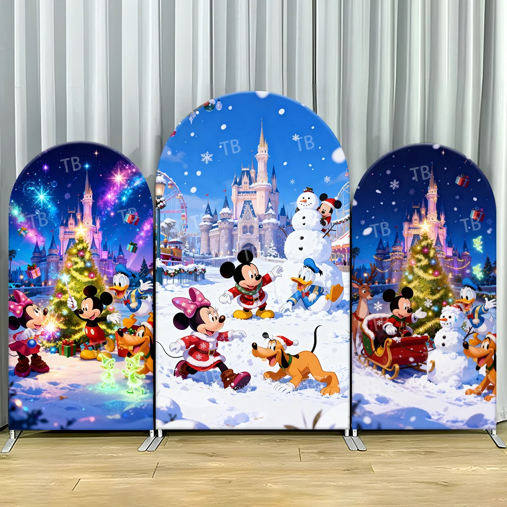 

Disney Characters Christmas Castle Style Arch Backdrop Cover Festive Magical Scene For Kids Birthday Baby Shower Photo Booth