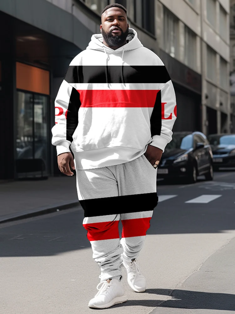 ZOOY (L-9XL) Men\'s Plus Size Fun Color Block Casual Personality Trend Street Graffiti Fashion Long Sleeve Sports Hoodie Set