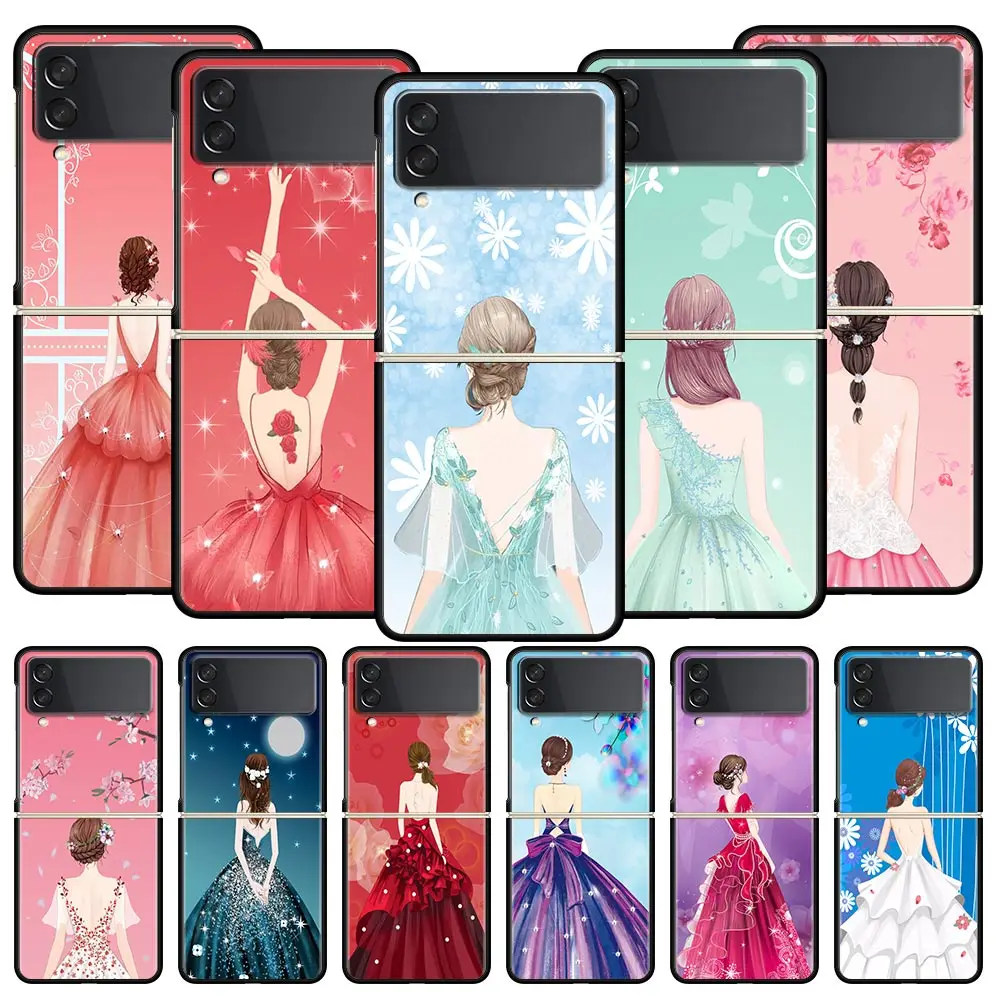 Fashion Pretty Girl Evening Dress Phone Case For Samsung Galaxy Z Flip3 Flip4 Flip5 Case For Z Flip 3 4 5 6 7 Hard Folding Cover