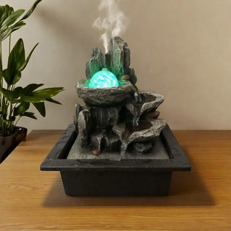 

Resin new style Plastic little Small square base elephant fountain water tabletop fountain Desk Office Home Bedroom Decorations