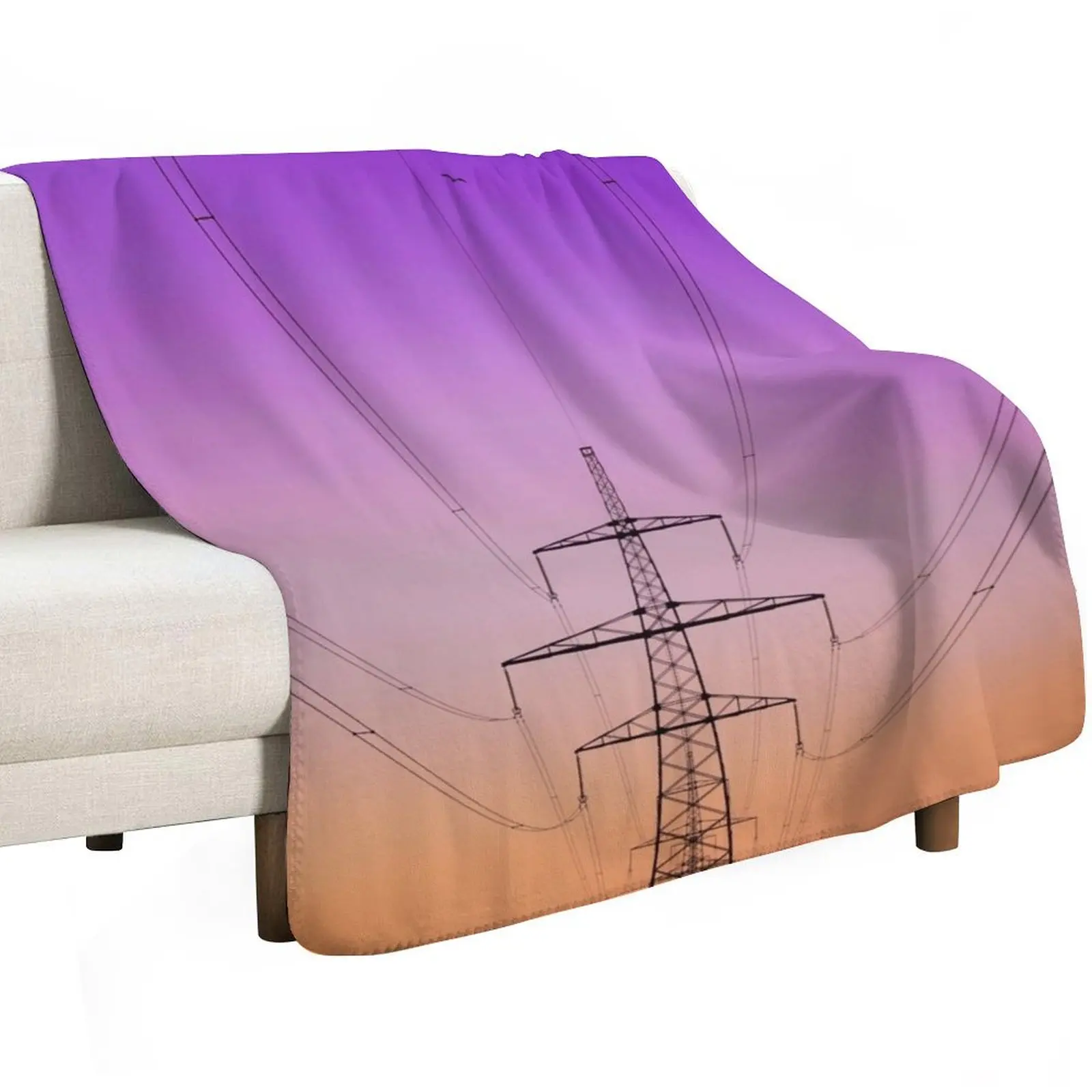 Electric Power Line Pylon With Purple And Orange Gradient Throw Blanket Furry Sofa Quilt Vintage Designers Furrys Blankets