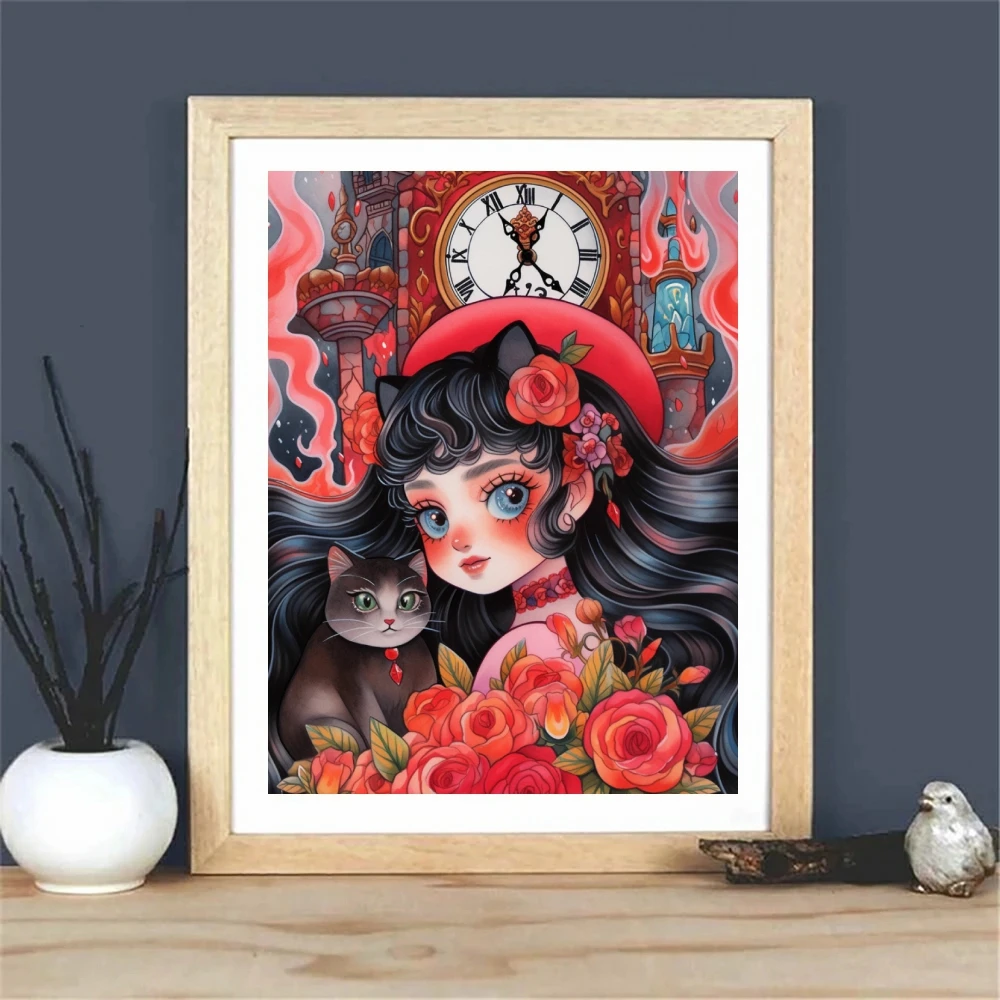 Cartoon Girl Alice and Cat 5D DIY Diamond Painting Mosaic Embroidery Cross Stitch Rhinestones Handicraft Home Decor New Gift