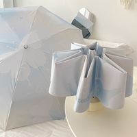 Blue Shadow Butterfly Sun Umbrella Compact Triple 8-Rib Folding Manual/Auto Umbrella Rain/Sun Proof UPF 50+