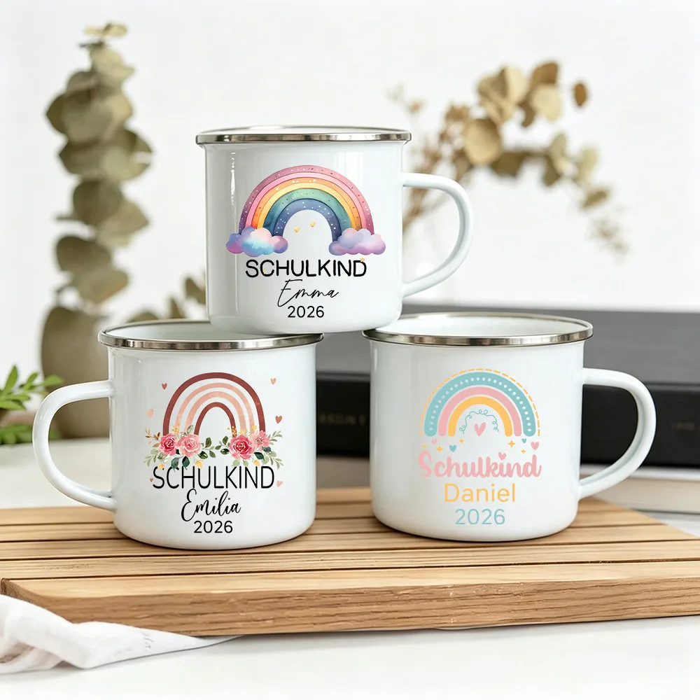 Personalized German Schoolchild 2026 Kids Enamel Mug First Day of School – School Enrollment Gift Custom Name Children Cup