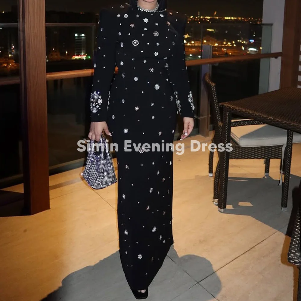 

Simin Women's Crepe O-Neck Beaded Column Floor-Length Evening Dresses With Long Sleeves Formal Occasion Elegant Dresses 2025