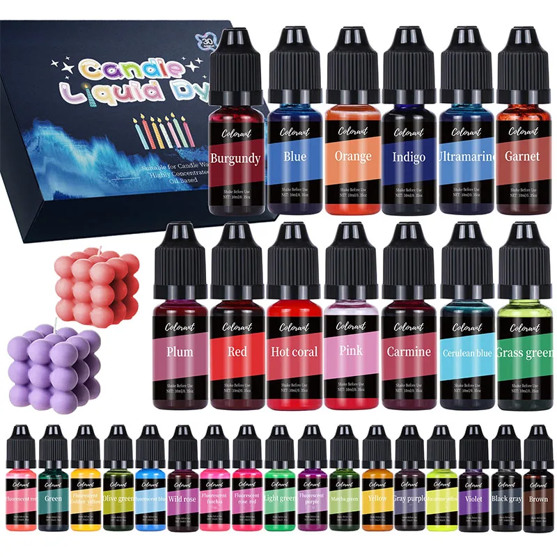 30Pcs Liquid Candle Dye High Concentration Pigment for DIY Candle Making Uniform Color Easy to Mix Candle Colorant Set