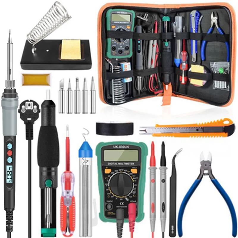 

90W Digital Display Electric Soldering Iron Kits Multimeter Double Ring Solder Sucker Pliers Art Knife LCD Soldering Iron Tool