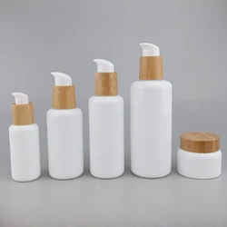 Bamboo Cover Pump Bottle 100ml Ceramics Glass Shampoo Soap Dispensers Cream Jar Liquid Mist Spray Perfume Bottle Shampoo Bottle