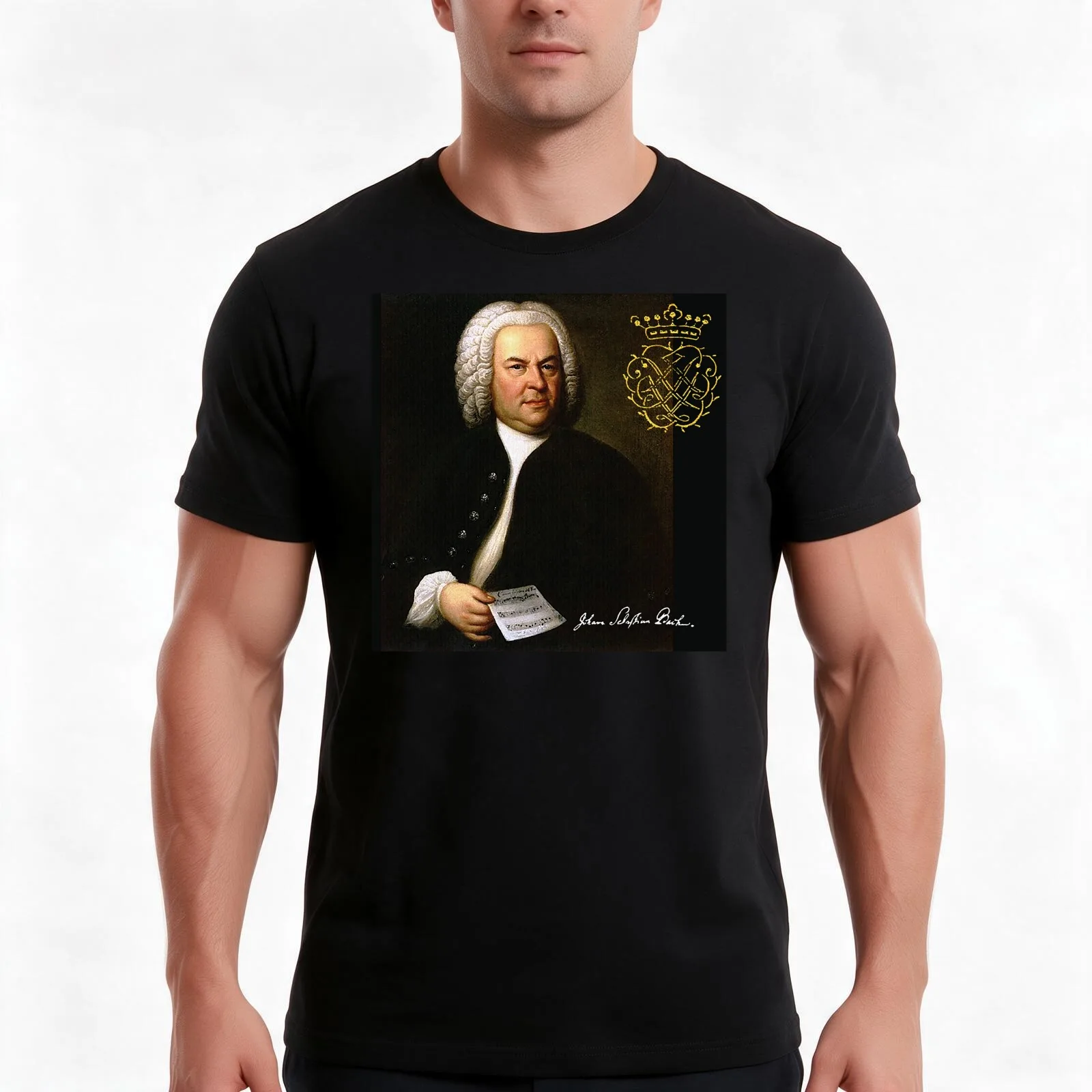 Bach with his Monogram T-Shirt Summer Casual Cotton Tee Oversized Streetwear Tops Vintage Graphic Print Unisex Men Women