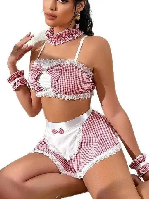 New Sexy Maid Uniform Hot Passion Semi-Transparent Private Room Sexy Skirt Sets With Apron  Pure Desire Charming Lace Trim J3F7 image 5