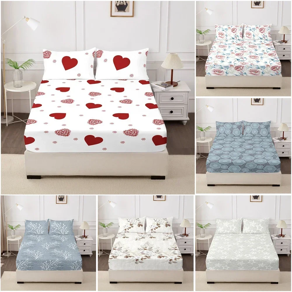 1pc/2pcs/3pcs Skin Friendly Brushed Printed Bed Sheet Single Double Bed Bag Cushion Mengsi Mattress Protective Dust Cover Decor