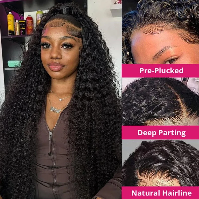 Deep Wave Human Hair Wigs 13X6 Hd Lace Frontal Wig Curly Lace Front Wig 40 Inch 220 Density Brazilian Wig Original Natural Black view 3