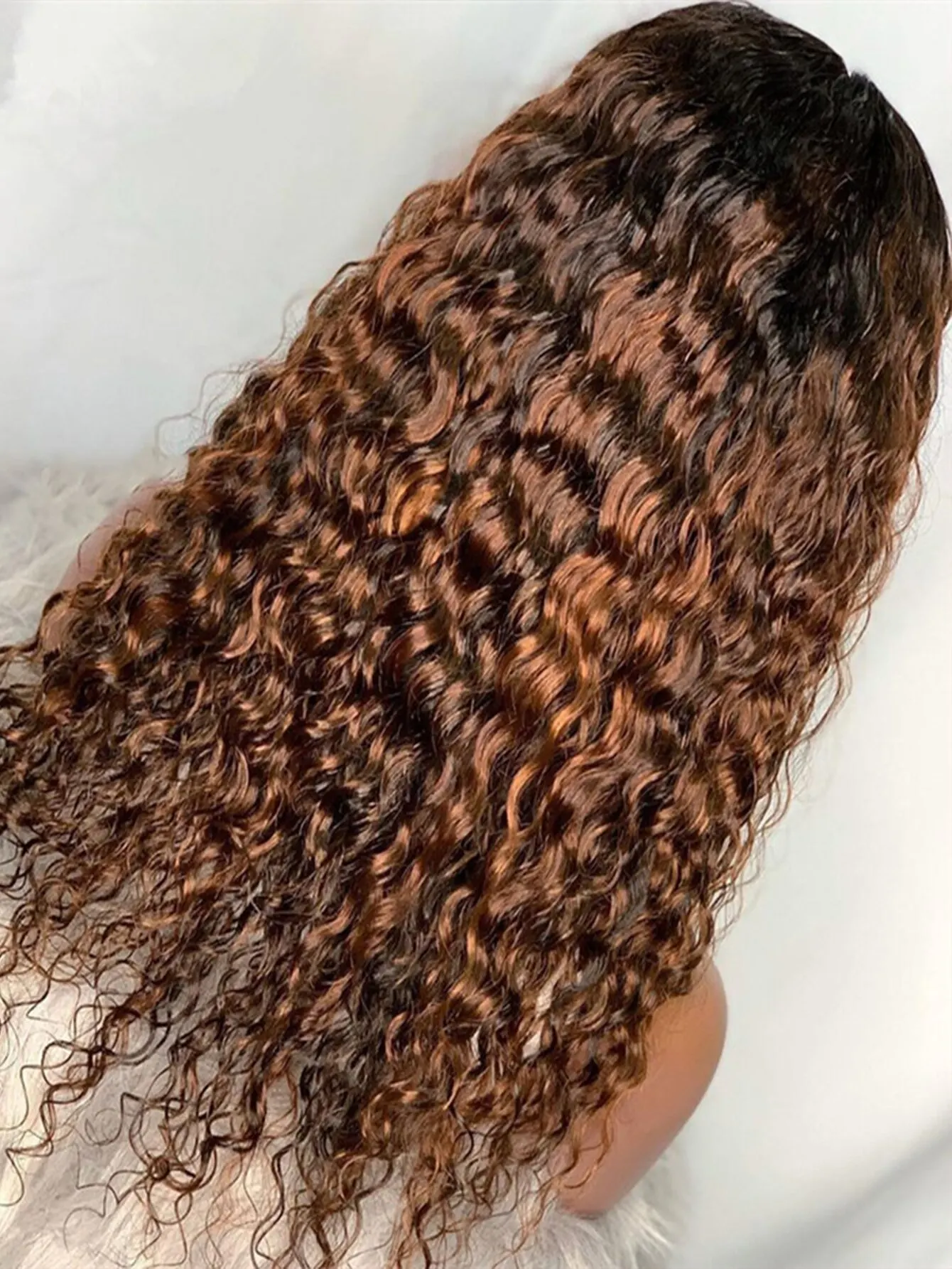 Kinky Curly Sintético Lace Front Wig, Natural Ombre, Cosplay de Alta Temperatura, Glueless Diário, Macio, 26 Longo, 180 Densidade, 1B Brown, 26