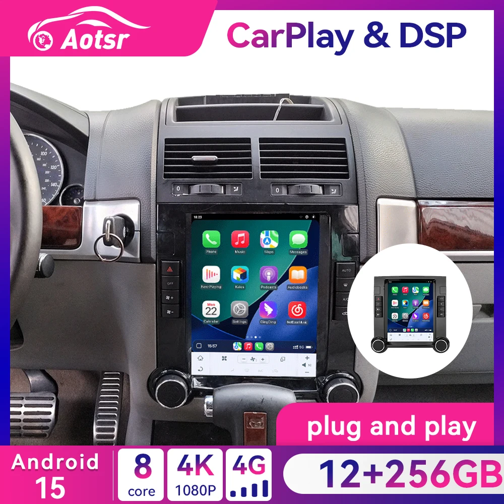 12+256GB For Volkswagen VM Touareg 2003-2010 Tesla Style Android 15 Car Radio Player GPS Navi Auto Stereo Multimedia DSP Carplay