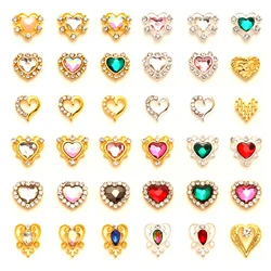 10 Pcs/pack Heart-shaped Nails Charm 3D Nail Art Alloy Accessories Crystal Gemstone Jewelry Multi-colored Rhinestone nail parts