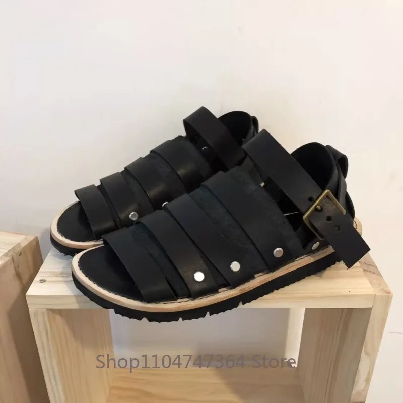 Men's Sandals Summer Fashion Casual Open Toe Outdoor Cowhide Shoes Male Trendy Hiking Genuine Leather Shoes Youth Brown
