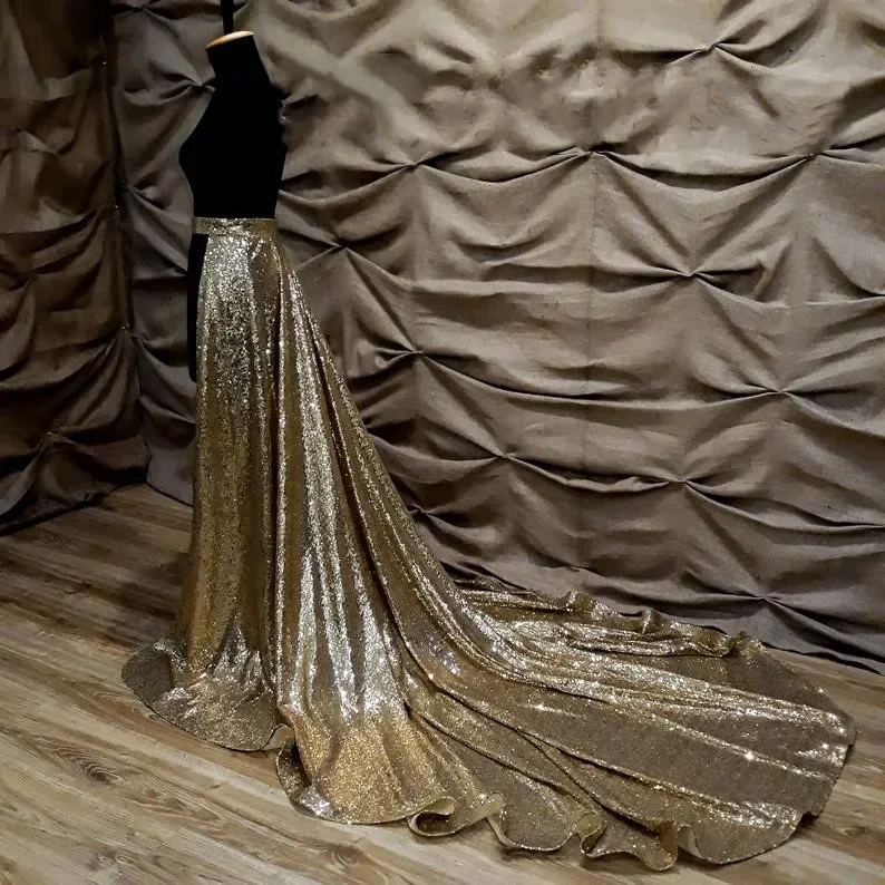 Gold Sequins train skirt, detachable skirt train gold dress, bride detachable skirt, black skirt, gold glitter wedding dress