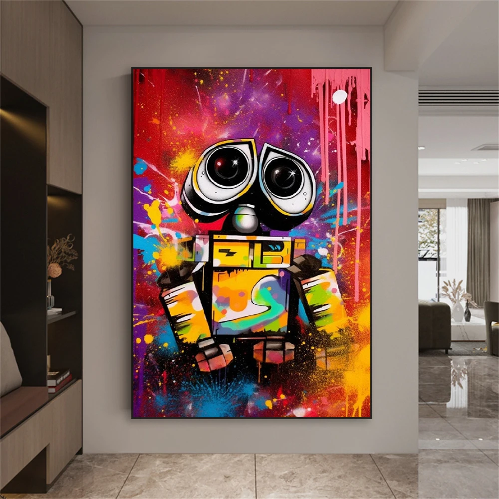 Disney Wall-E Graffiti Poster Vintage Pop Street Art Oil Painting Prints Canvas Painting Retro Gallery Bedroom Home Wall Decor