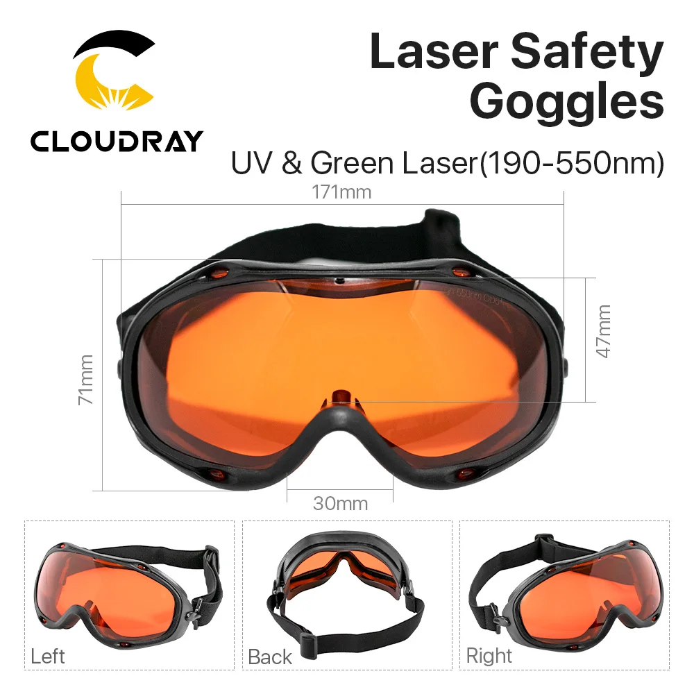 Cloudray 355nm UV Laser Safety Goggles OD6+190-550nm Protective Glasses Shield Protection Eyewear for UV Laser Machine