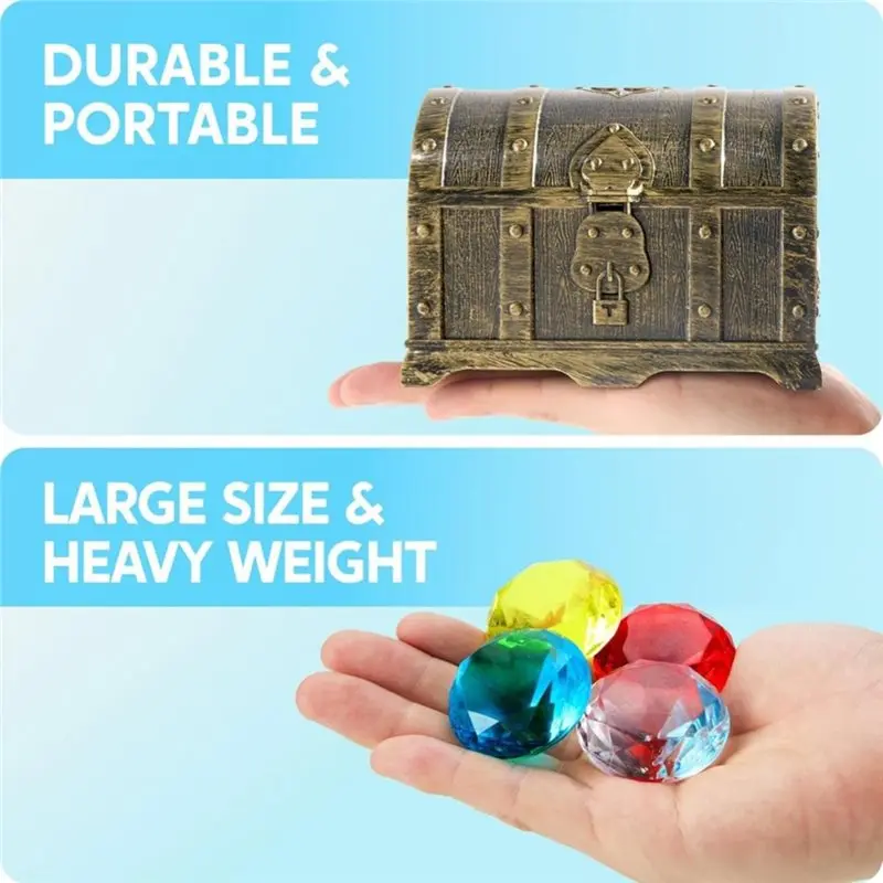 CYGJ-Diving Gems Underwater Swimming Training Pool Game -Pirate Treasure Chest Included, 16 Big Colorful Gemstones