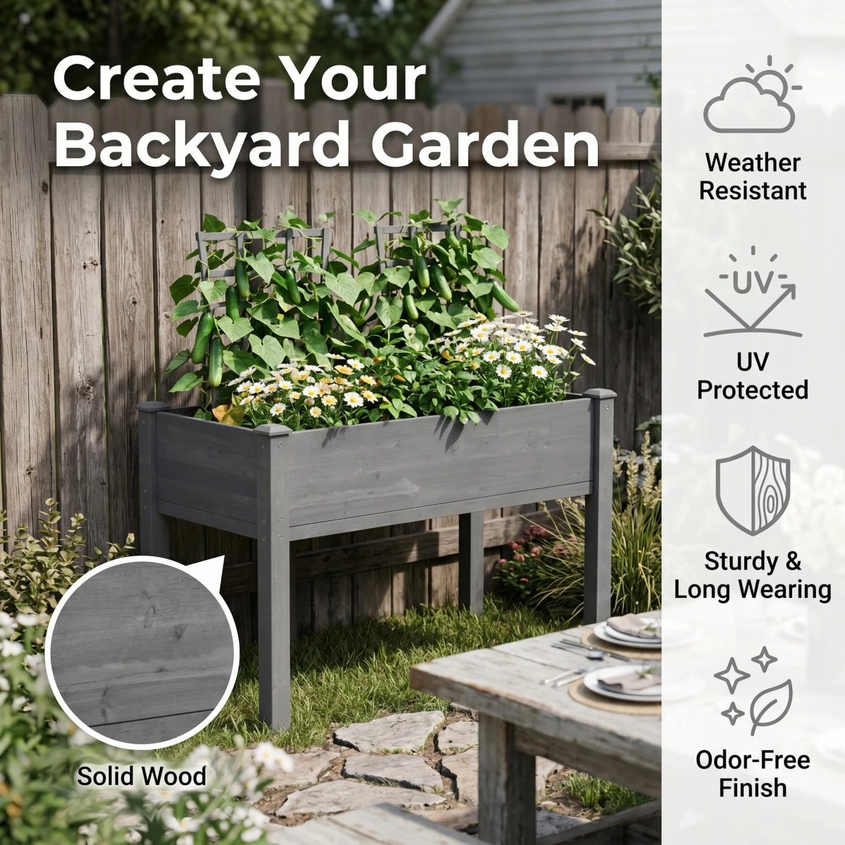 48x24x30 inch Raised Garden Bed with Legs, Elevated Wooden Planter Box for Outdoor Plants Flowers Fruits Vegetable Herb Growing    RR