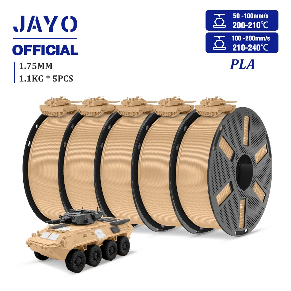JAYO PLA-Filament, 1,75 mm, wiederverwendbare Spule, 3D-Drucker-Filament, PLA für FDM-3D-Drucker, druckt reibungslos, 3D-Filament, 5 Rollen/Set