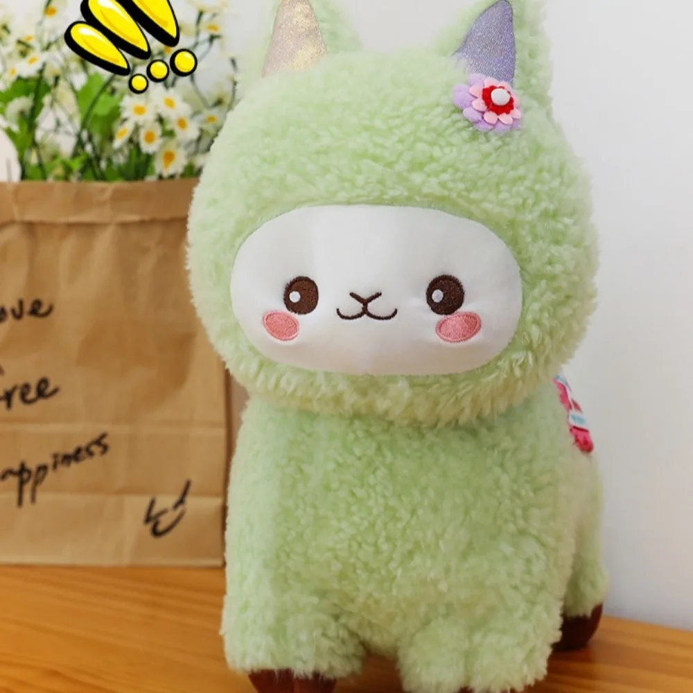 Hugging Soft Alpaca Plush Toys Cartoon Fluffy Plush Llama Dolls Flower Cute Stuffed Animal Pillow Room Decor