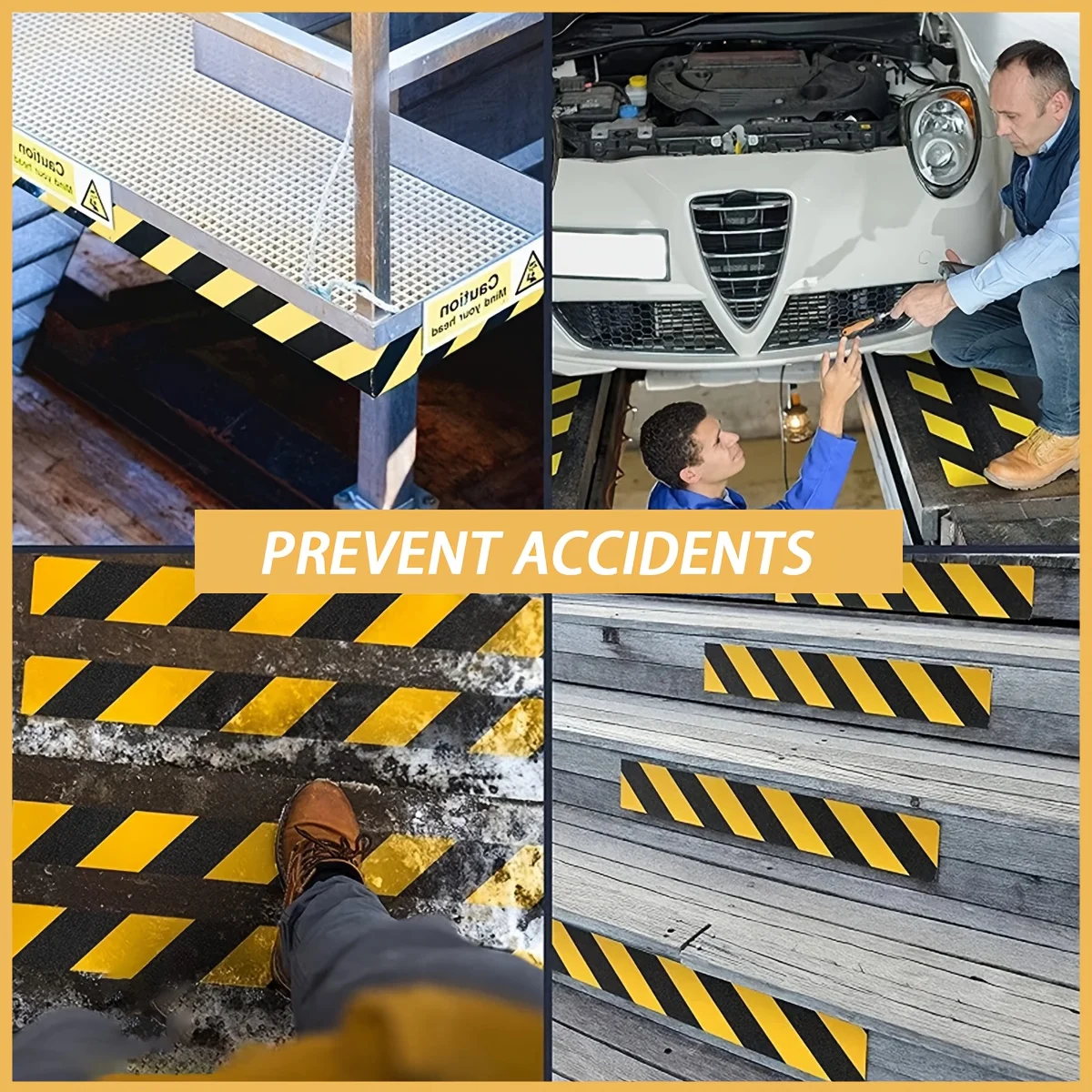 1 لفة شريط أمان مضاد للانزلاق، يستخدم للسلالم والخطوات، مع شريط طحن احتكاك عالي الجر للدواسات، شريط تحذيري للخطر #6