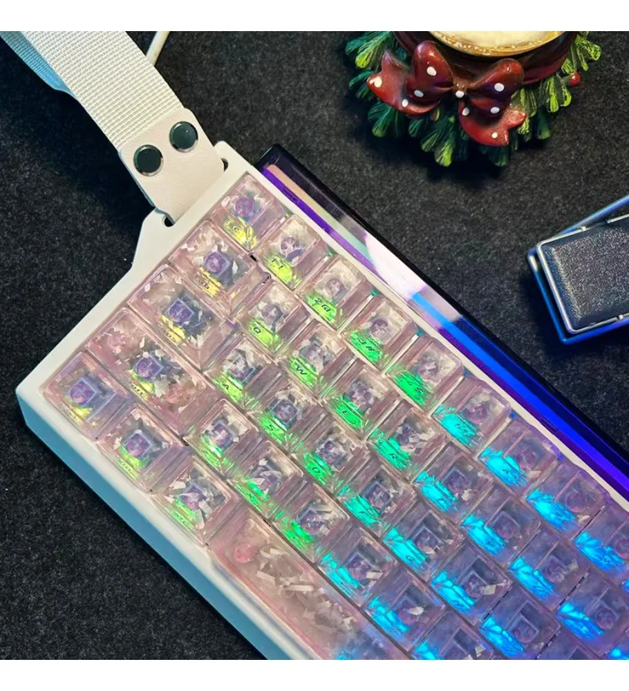 Pink transparent carbon fiber wooting personalized keycaps custom side engraved from ace68 keys 87 keys 108 keys