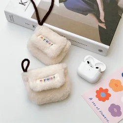 Borsa porta Bluetooth per auricolari quadrati bianchi con corda appesa borsa portaoggetti per la protezione delle carte con portamonete piccola in peluche morbido carino