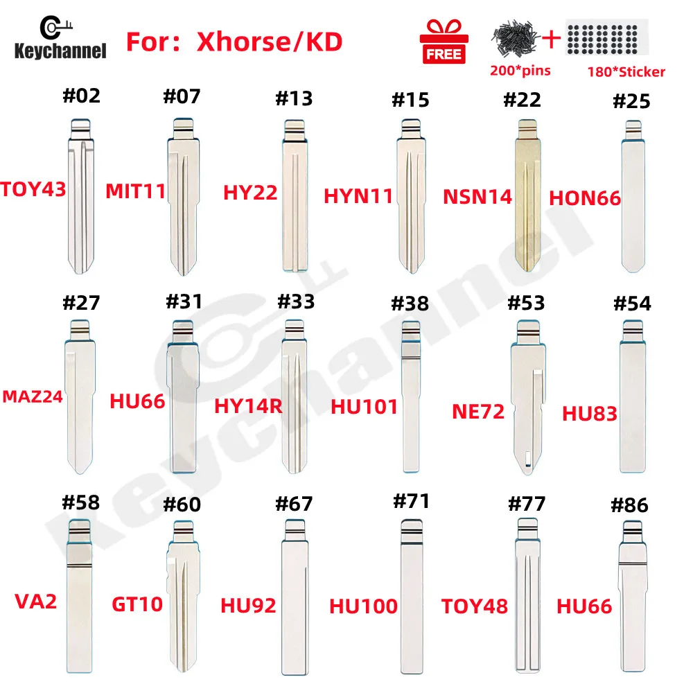 180pcs Car Key Blade Set 10pcs 18 Type Metal Remote Head Blade TOY43 HON66 HU66 KD Blade for Xhorse KD KEYDIY for Toyota Peugeot