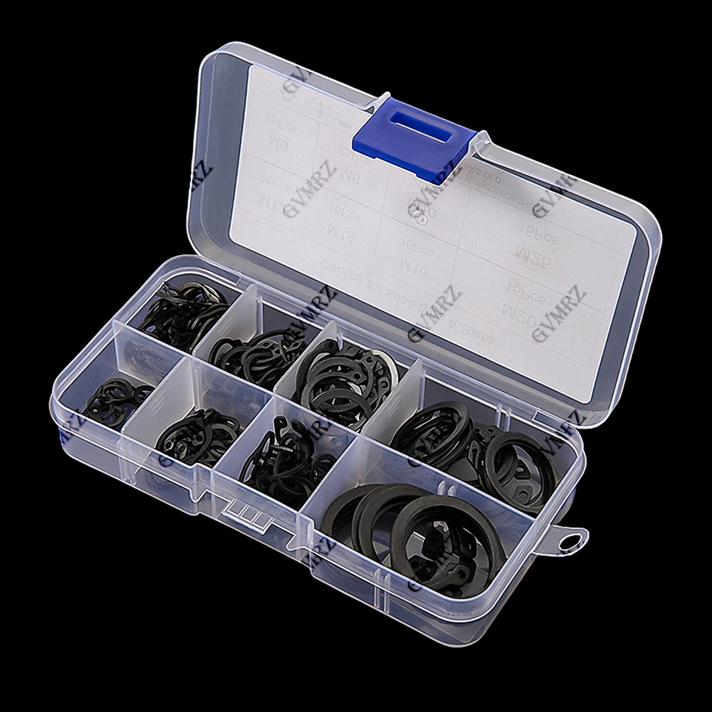 160PCS/box C Type External Circlip Clip Snap Ring Mix 8 Sizes M6 to M25 Kit Set for Shaft Bearing Retaining Black Steel M25