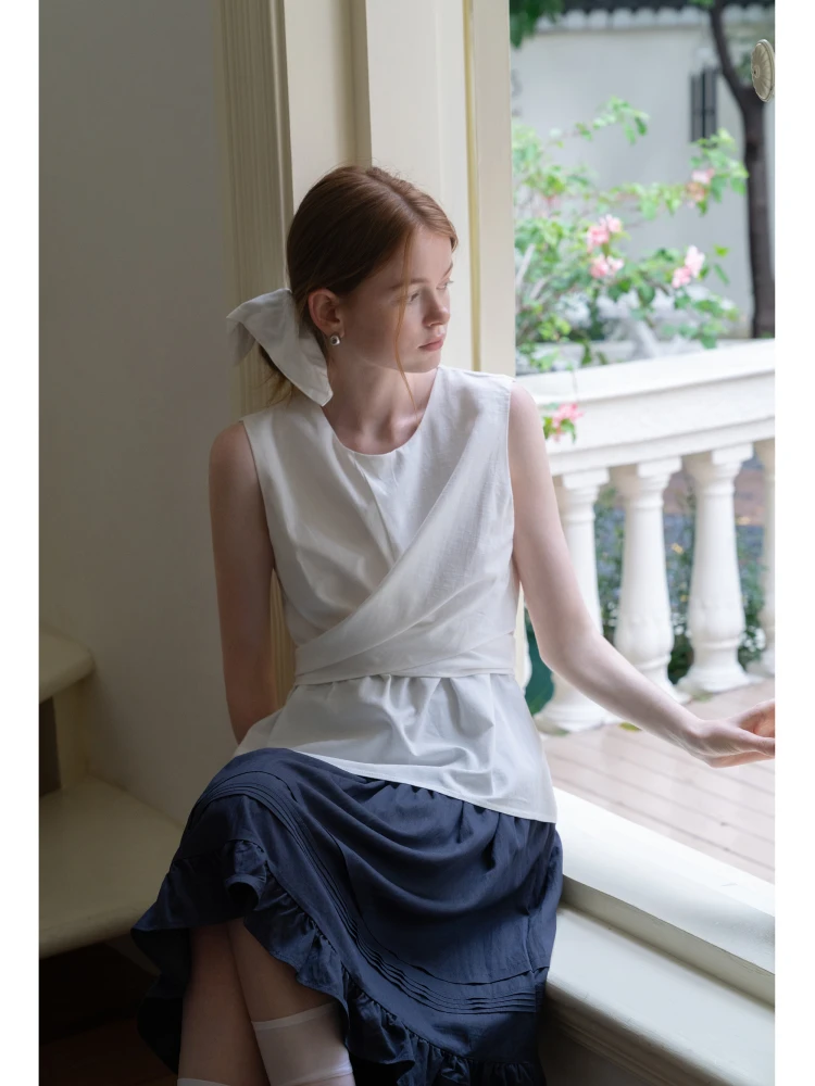 

Корейский круглый жилет со скрещенными сборками, верхняя одежда, утягивающий топ с застежкой на талии, топ с асимметричными полосками, стринги...