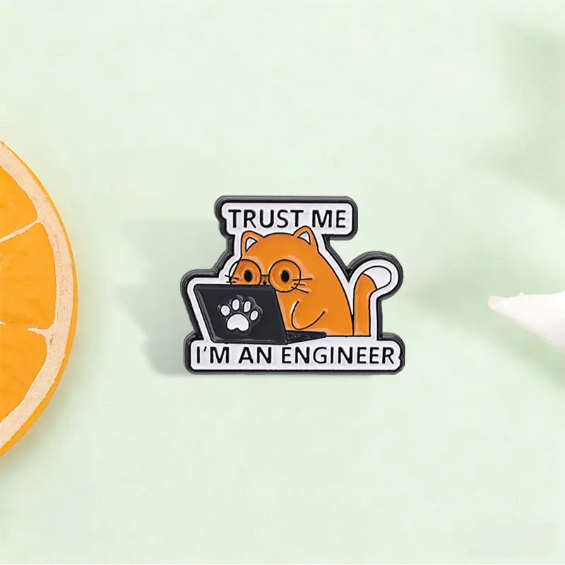 Trust Me I'm an Engineer Enamel Pin Cute Programmer Work Cat Animal Brooch Lapel Badge  Jewelry Accessories Gift for Friends