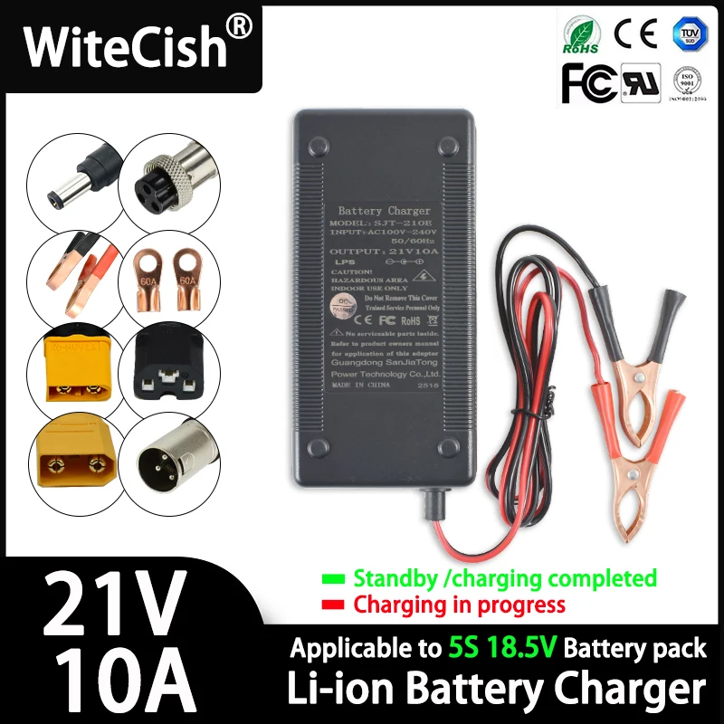

Зарядное устройство 21 В, 10 А, умное, подходит для внешнего литий-ионного аккумулятора 5S, 18,5 В, встроенный вентилятор охлаждения, длительный срок службы