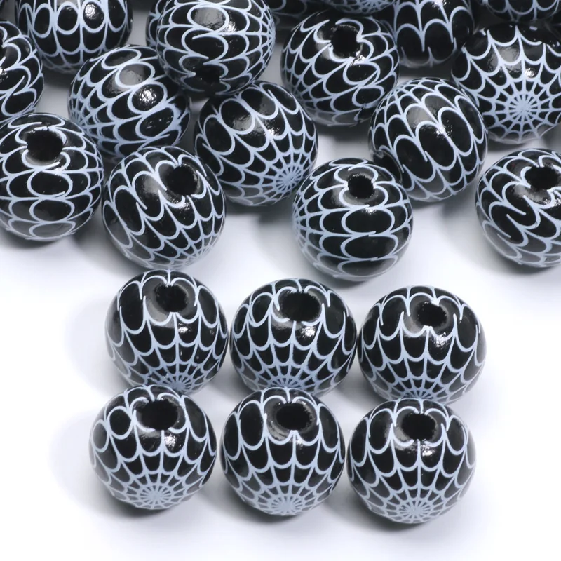 10pcs 16mm Halloween Spider Web Wood Beads Loose Spacer Beads for DIY Halloween Bracelet Necklace Jewelry Making Accessories