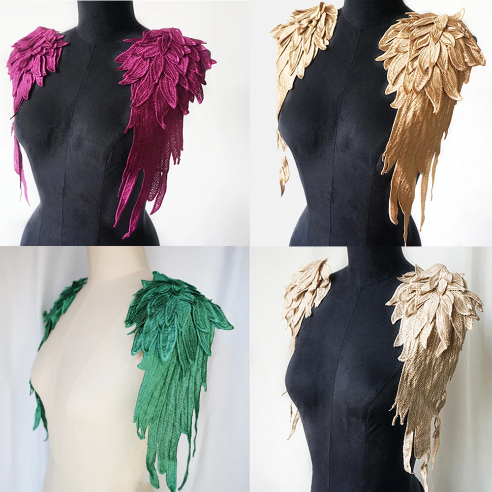 1 пара кружевных аппликаций с дизайном крыльев для DIY тканевой сумки на плечо, швейные аксессуары, костюм для вечеринки, украшение в форме пера