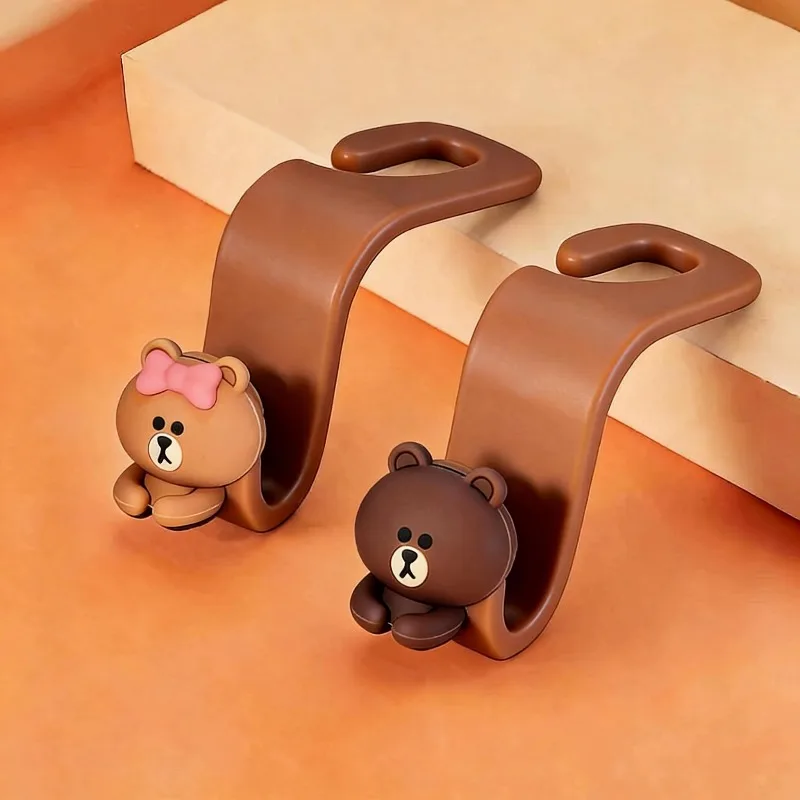 LINE FRIENDS Haken Braunbär und Choco Cartoon und niedlich, modisch, exquisit, langlebig, robust, multifunktionaler Haken für die Autositzlehne – Detail 5