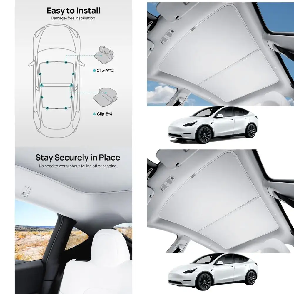 

Tesla Model Y Foldable Sunshade with Nano-Ice Crystal Coating, Storage Bag Included for 2021-2024 Models