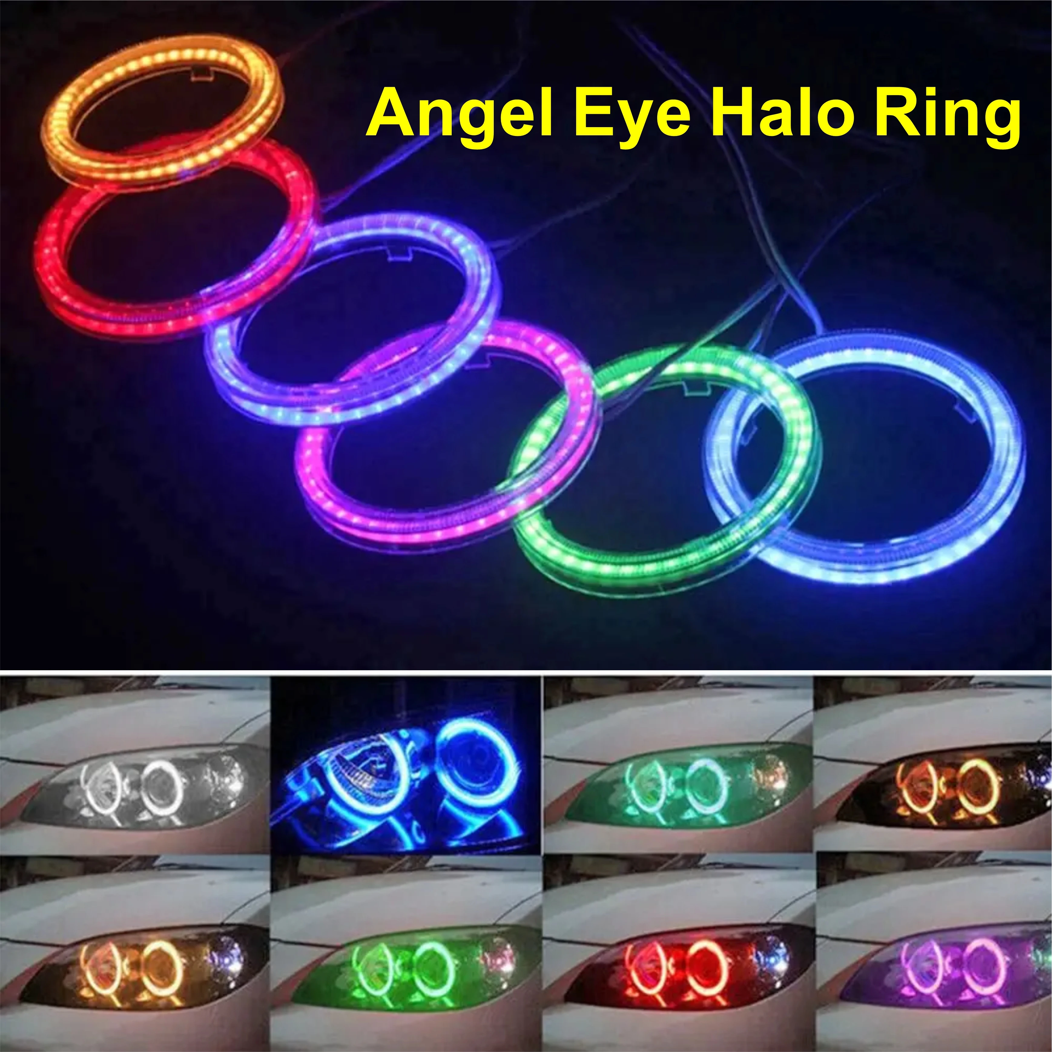 

Seven Color 12V Circular Ring Angel Eyes Front Fog Light Modified Car Headlight Grille LED Daytime Running Light Lens Demon Eyes