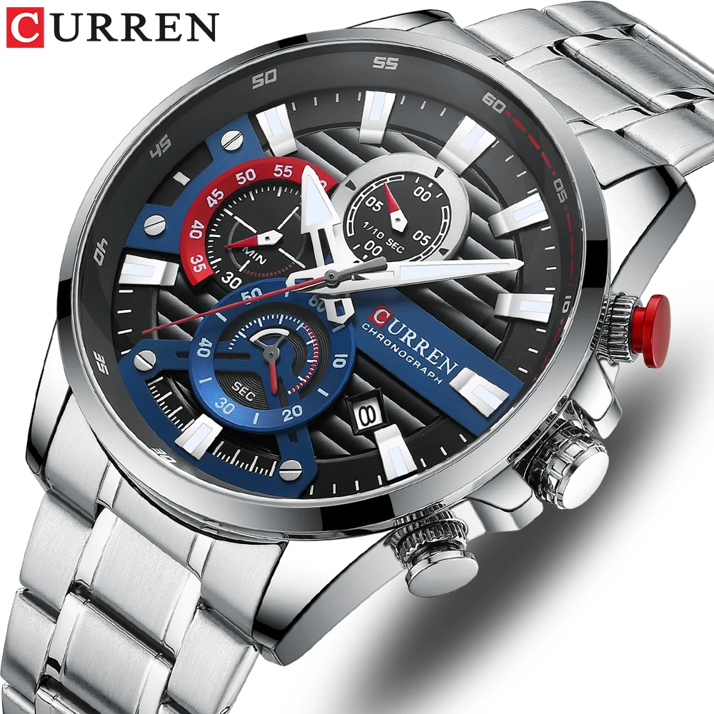 CURREN-reloj analógico de acero inoxidable para hombre, accesorio de pulsera de cuarzo resistente al agua con cronógrafo, complemento masculino