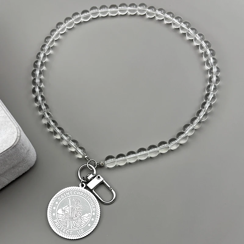 

ST.Christopher Protect Us Medal Car Pendant Saint Christopher Stainless Steel Gold Color Christian Necklaces Glass Chain Jewelry