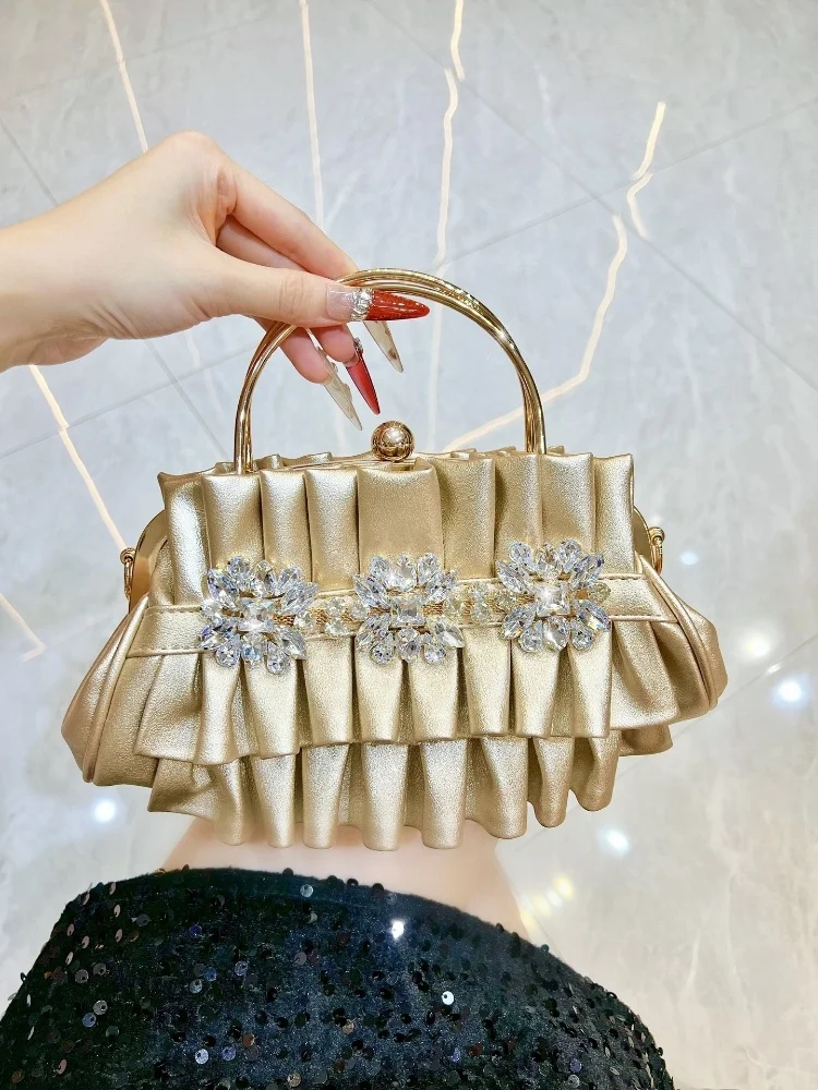

New Skirt Design Diamond Studded Women's Handbag Luxury Sparkling Rhinestone Banquet Bag Wedding Bridal Clutch Purse