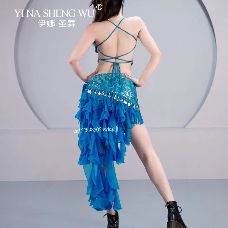 المرأة مثير اللاتينية ملابس رقص مجموعة الرقص الشرقي ممارسة المحاصيل الأعلى ووشاح الورك 3 قطعة مجموعة الكبار Kpop بار نادي الأداء الزي