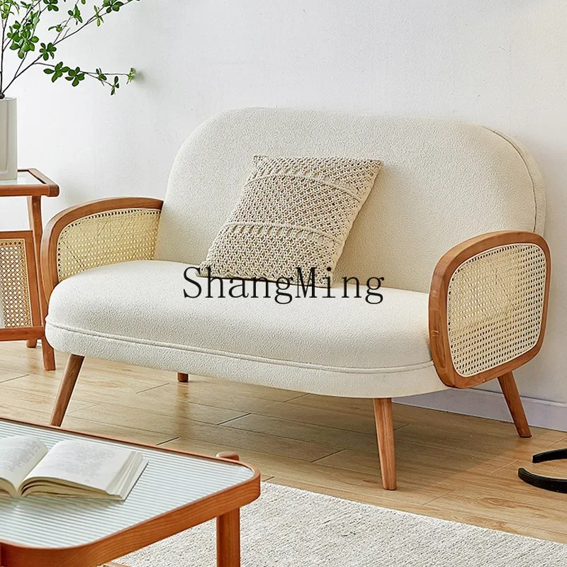 

SM rattan chair sofa combination modern simple casual solid wood Chinese double fabric sofa