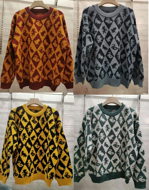 2024 New Harries Periphery Gryffindor Slytherin Ravenclaw Hufflepuff Sweater Spring Round Neck Sweater Lazy Loose Sweater Tops