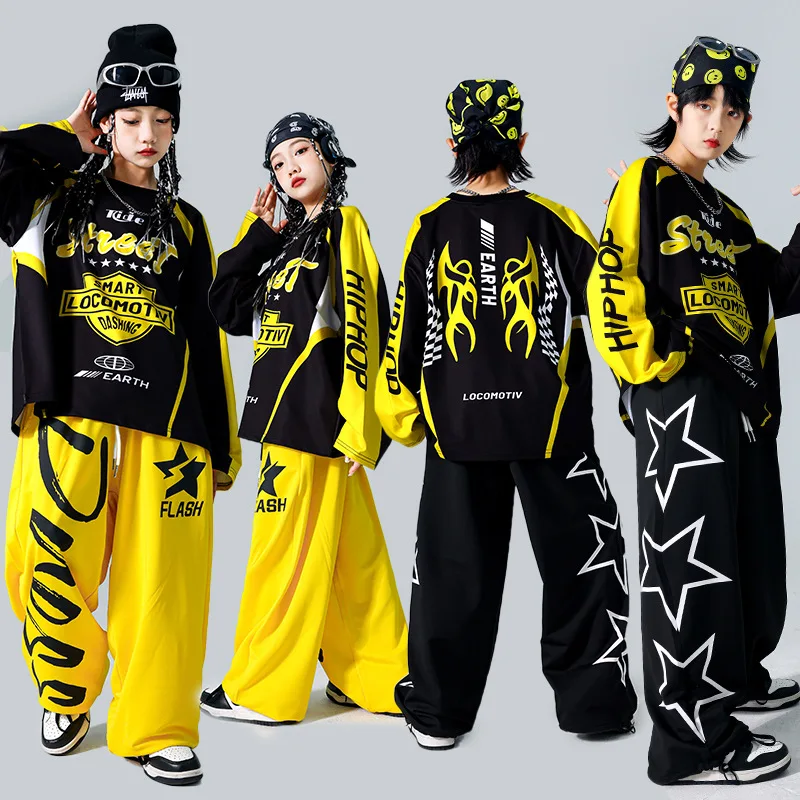 Boys K-pop Sweatshirt Fashion Vest Sweatpants Girls Hip Hop Joggers Pants Costumes Child Streetwear Kids Jazz Dance Clothes Sets