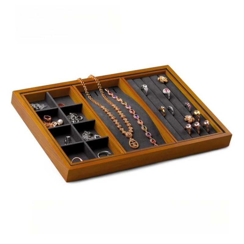 New Model Trays Multi-functional Solid Wood Ultra-fine Leather Necklace Trays Ring Storage Set Home Decor Tabletts ZY40TP