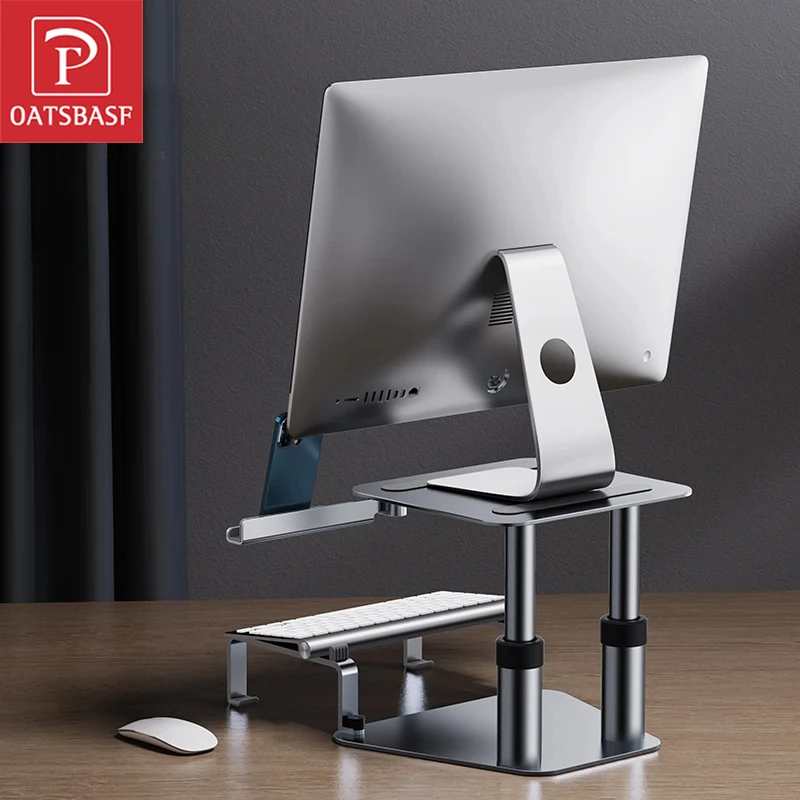 Oatsbasf 2in1 laptop table with phone stand for office Aluminum Alloy Computer Monitor Heightening Stand adjustable Laptop desk