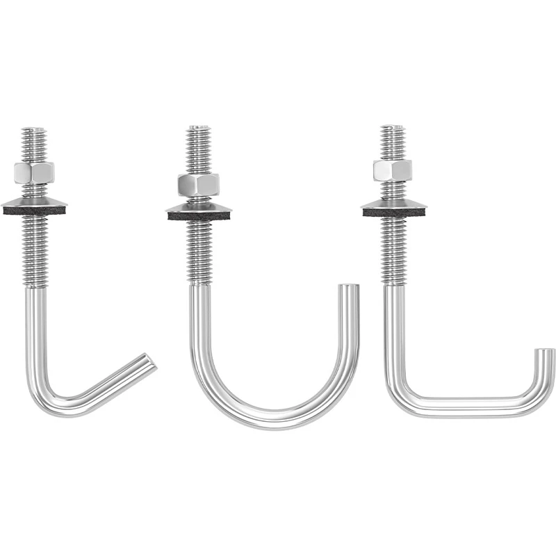10Set L Tilting Hook Bolts M5 M6 304 Stainless Steel Straight Angle Round Square Fastener Set With Nuts Washers